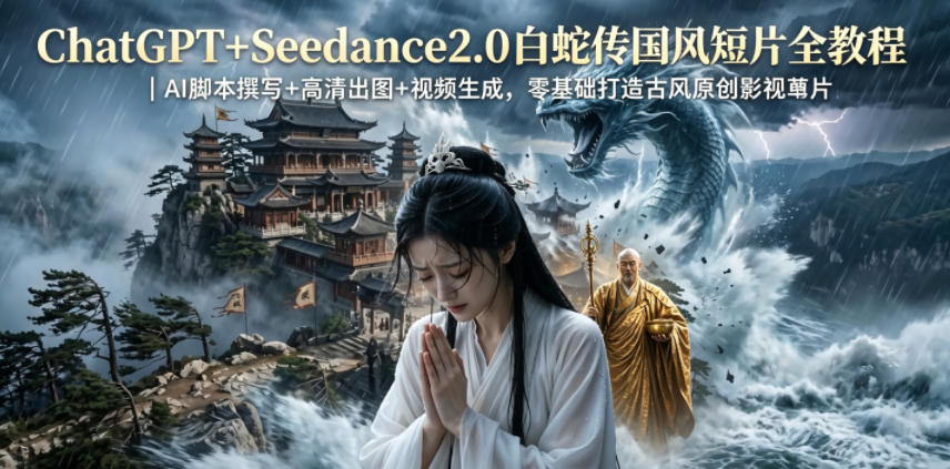 ChatGPT+Seedance2.0白蛇传国风短片全教程｜AI脚本撰写+高清出图+视频生成，零基础打造古风原创影视短片-heixxmi