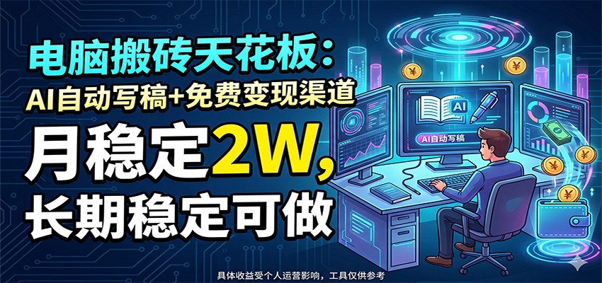 电脑搬砖天花板：AI自动写稿+免费变现渠道，月稳定2W，长期稳定可做-heixxmi