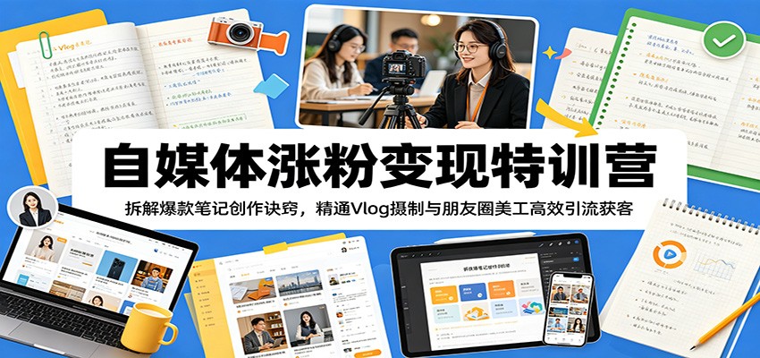 自媒体涨粉变现特训营：拆解爆款笔记创作诀窍，精通Vlog摄制与朋友圈美工高效引流获客-heixxmi