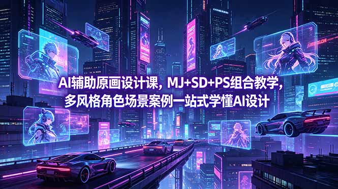 AI辅助原画设计课，MJ+SD+PS组合教学，多风格角色场景案例一站式学懂AI设计-heixxmi