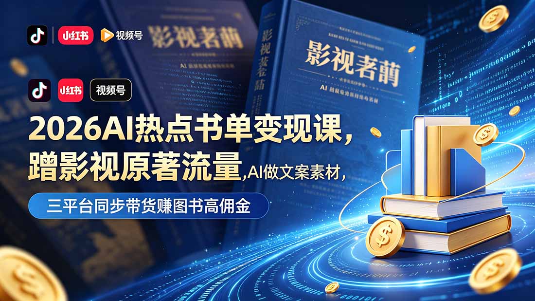 2026AI热点书单变现课，蹭影视原著流量，AI做文案素材，三平台同步带货赚图书高佣金-heixxmi