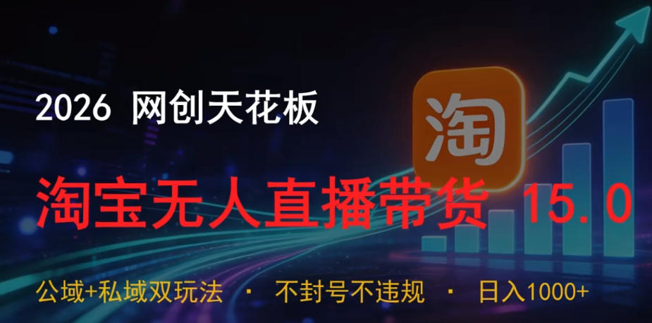 2026网创天花板，淘宝无人直播带货15.0，公域+私域双玩法，日入1k+，不违规不封号【揭秘】-heixxmi
