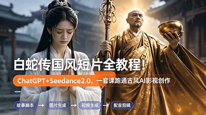 白蛇传-国风短片全教程！ChatGPT+Seedance2.0，一套课跑通古风AI影视创作-heixxmi