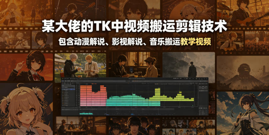某大佬的TK中视频搬运剪辑技术，包含动漫解说、影视解说、音乐搬运教学视频-heixxmi