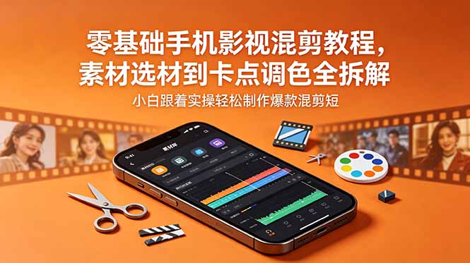零基础手机影视混剪教程，素材选材到卡点调色全拆解，小白跟着实操轻松制作爆款混剪短片-heixxmi