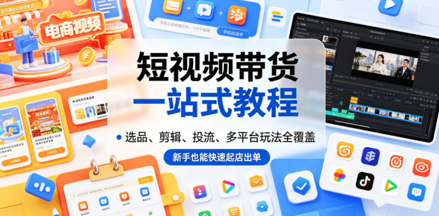 短视频带货一站式教程，选品、剪辑、投流、多平台玩法全覆盖，新手也能快速起店出单-heixxmi