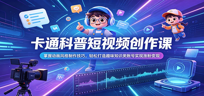 卡通科普短视频创作课：掌握动画风格制作技巧，轻松打造趣味知识类账号实现涨粉变现-heixxmi