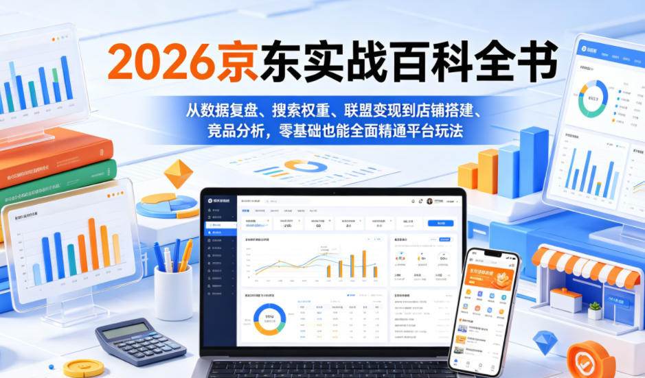 2026京东实战百科全书，从数据复盘、搜索权重、联盟变现到店铺搭建、竞品分析，零基础也能全面精通平台玩法-heixxmi