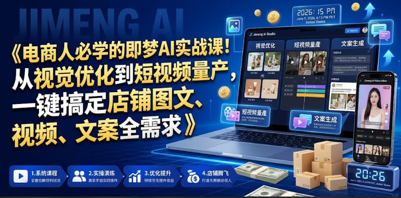 电商人必学的即梦AI实战课！从视觉优化到短视频量产，一键搞定店铺图文、视频、文案全需求-heixxmi