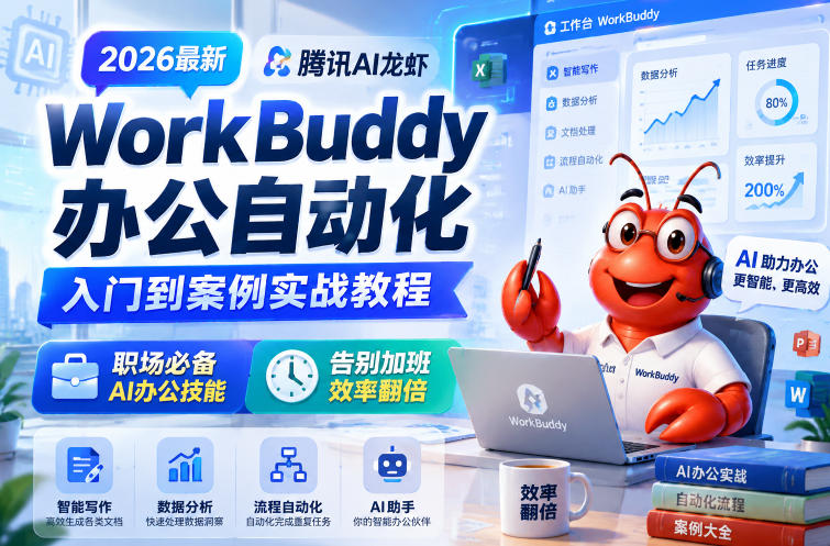 2026最新腾讯AI龙虾WorkBuddy办公自动化入门到案例实战教程，职场必备AI办公技能，告别加班，效率翻倍-heixxmi