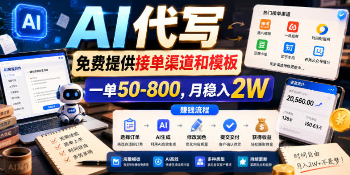 AI代写，免费提供接单渠道和模板，一单50-800，月稳入2W【揭秘】-heixxmi