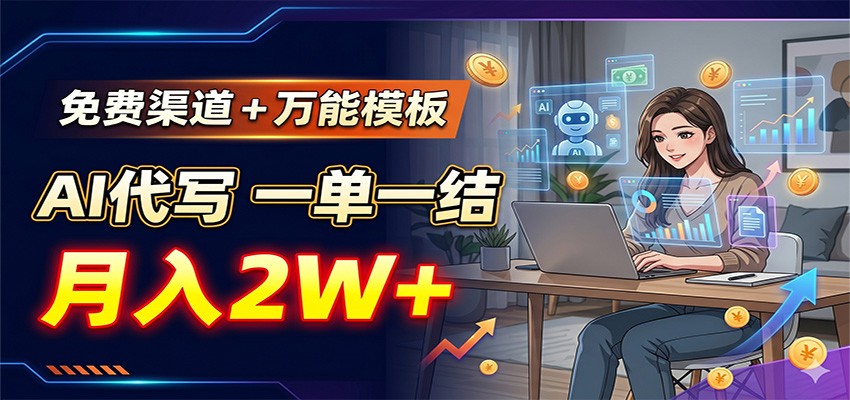 免费渠道+万能模板，AI代写一单一结，月入2W+-heixxmi