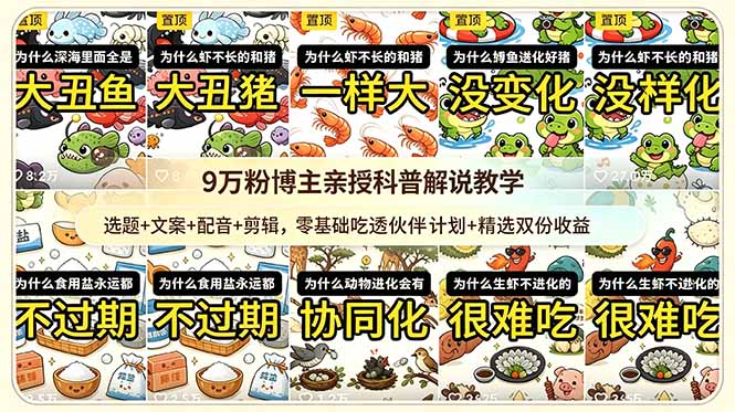 9w粉博主亲授科普解说教学：选题+文案+配音+剪辑，零基础吃透伙伴计划+精选双份收益-heixxmi