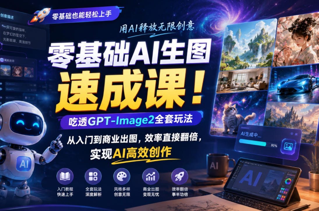 零基础AI生图速成课！吃透GPT-Image2全套玩法，从入门到商业出图，效率直接翻倍，实现AI高效创作-heixxmi