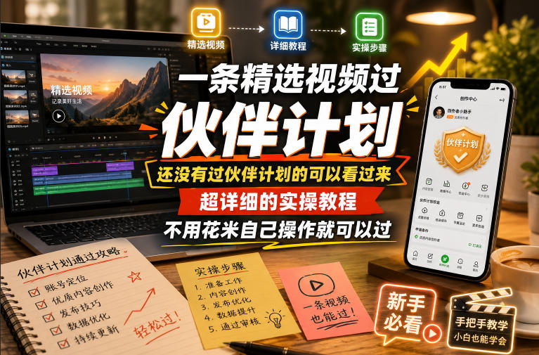 一条精选视频过伙伴计划，还没有过伙伴计划的可以看过来，超详细的实操教程，不用花米自己操作就可以过-heixxmi