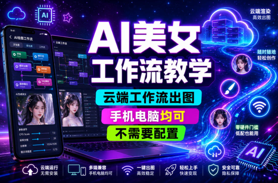 AI美女工作流教学，云端工作流出图，手机电脑均可，不需要配置，快速起号涨粉-heixxmi