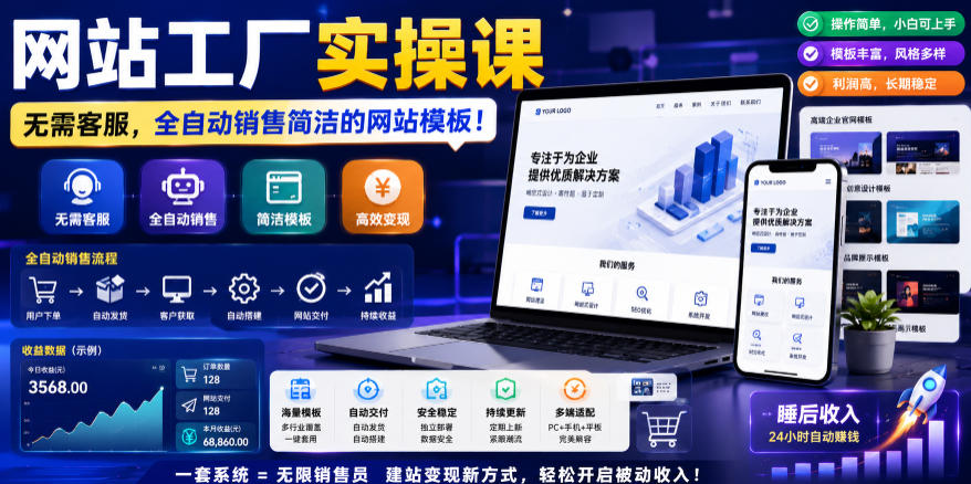 网站工厂实操课，无需客服，网站模板自动赚钱！【原创双语字幕】-heixxmi