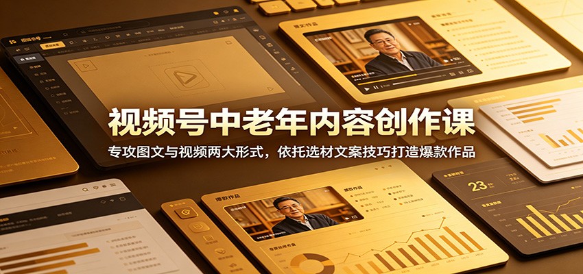 视频号中老年内容创作课：专攻图文与视频两大形式，依托选材文案技巧打造爆款作品-heixxmi