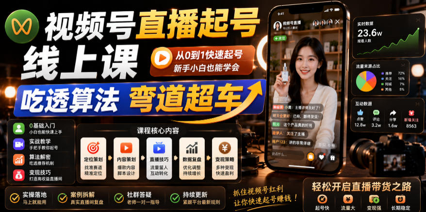 视频号直播起号线上课，吃透算法弯道超车(2026年6月)-heixxmi