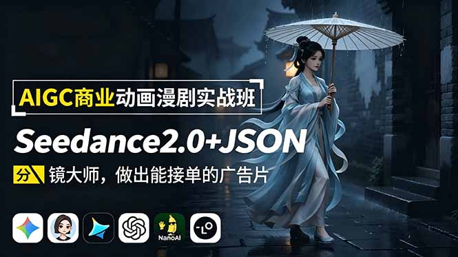 AIGC商业动画漫剧实战班：Seedance2.0+JSON分镜大师，做出能接单的广告片-heixxmi