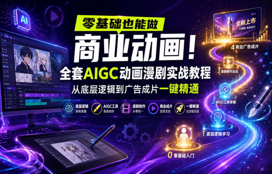 零基础也能做商业动画！全套AIGC动画漫剧实战教程，从底层逻辑到广告成片一键精通-heixxmi
