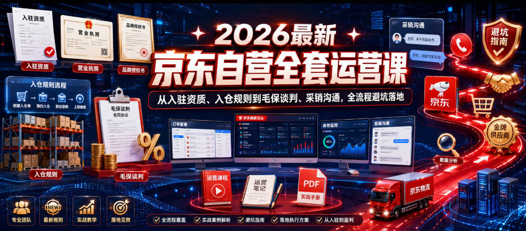 2026最新京东自营全套运营课，从入驻资质、入仓规则到毛保谈判、采销沟通，全流程避坑落地-heixxmi
