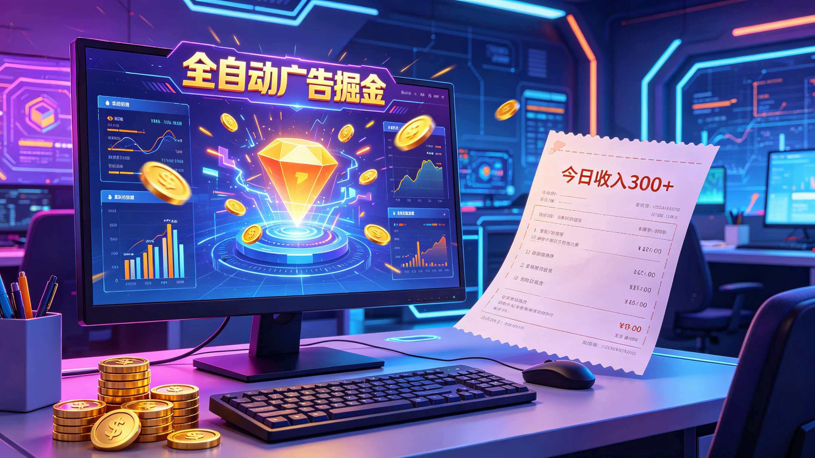 全自动广告掘金，日入300+。全程Ai自动化运行，解放双手，时间自由。收益稳定-heixxmi
