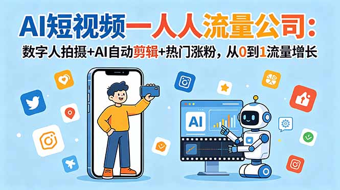 AI短视频一人流量公司：数字人拍摄+AI自动剪辑+热门涨粉，从0到1流量增长-heixxmi