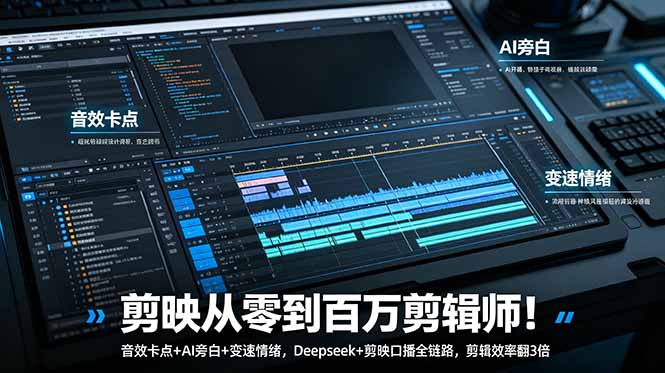 剪映从零到百万剪辑师！音效卡点+AI旁白+变速情绪，Deepseek+剪映口播全链路，剪辑效率翻3倍-heixxmi