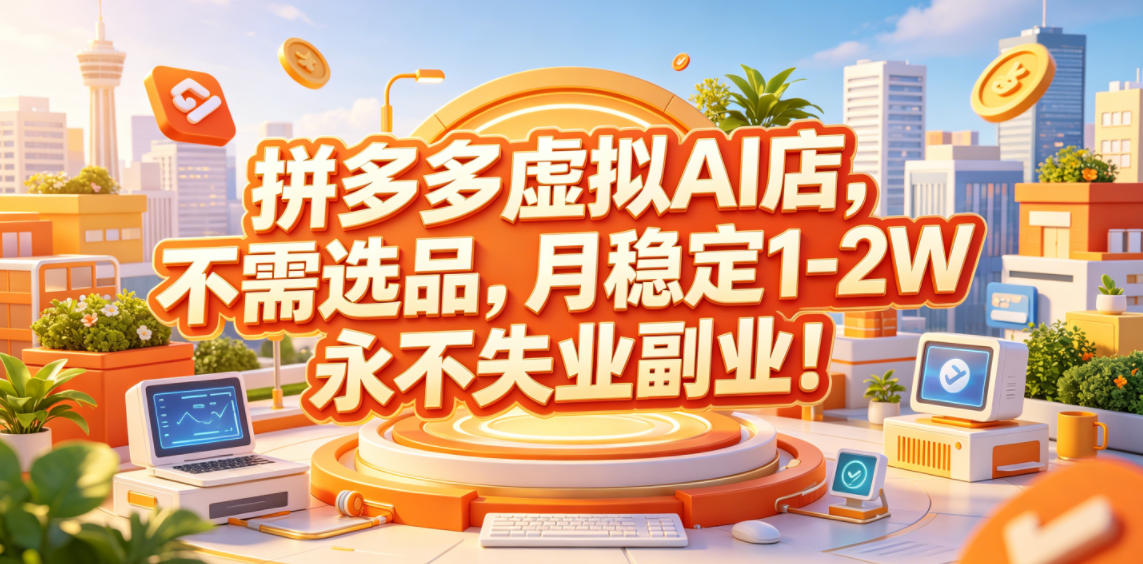 拼多多虚拟AI店，不需选品，月稳定1-2W，永不失业副业！【揭秘】-heixxmi