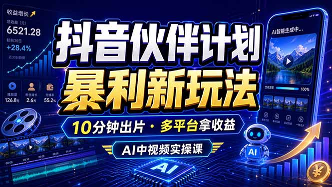 抖音伙伴计划最新玩法，无需配音剪辑，10分钟出一条原创视频，轻松日入三位数-heixxmi