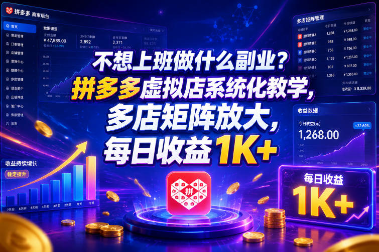 不想上班做什么副业？拼多多虚拟店系统化教学，多店矩阵放大，每日收益1K+【揭秘】-heixxmi