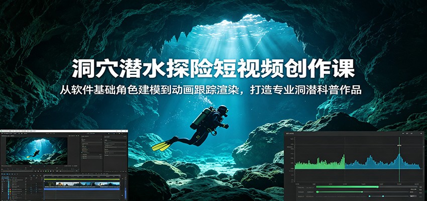 洞穴潜水探险短视频创作课：从软件基础角色建模到动画跟踪渲染，打造专业洞潜科普作品-heixxmi