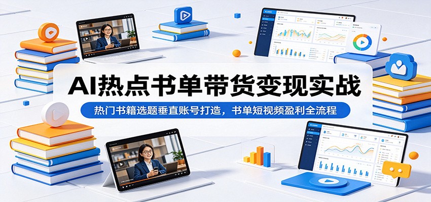 AI热点书单带货变现实战：热门书籍选题垂直账号打造，书单短视频盈利全流程-heixxmi