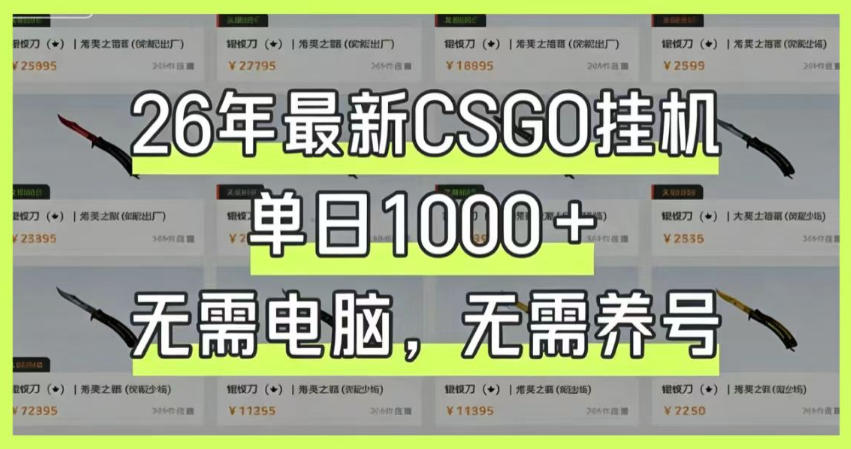 26年最新CSGO挂G系统，单日1000+，无需电脑，无需养号，0基础可上手【揭秘】-heixxmi