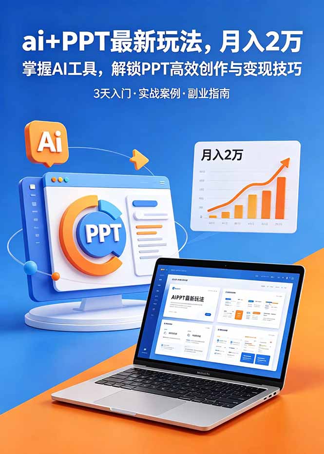 ai+PPT最新玩法，月入2万掌握AI工具，解锁PPT高效创作与变现技巧3天入门，实战案例·副业指南-heixxmi