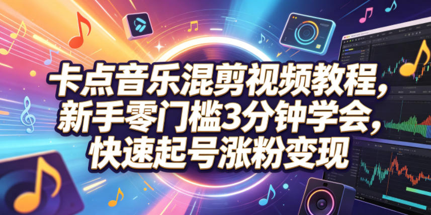 卡点音乐混剪视频教程，新手零门槛3分钟学会，快速起号涨粉变现-heixxmi