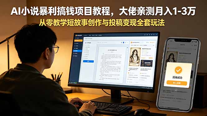 AI小说暴利搞钱项目教程，大佬亲测月入1-3万，从零教学短故事创作与投稿变现全套玩法-heixxmi