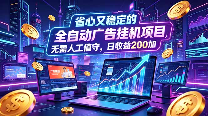 全自动广告挂机项目，全程无需人工值守。稳定创收每日收益200+-heixxmi