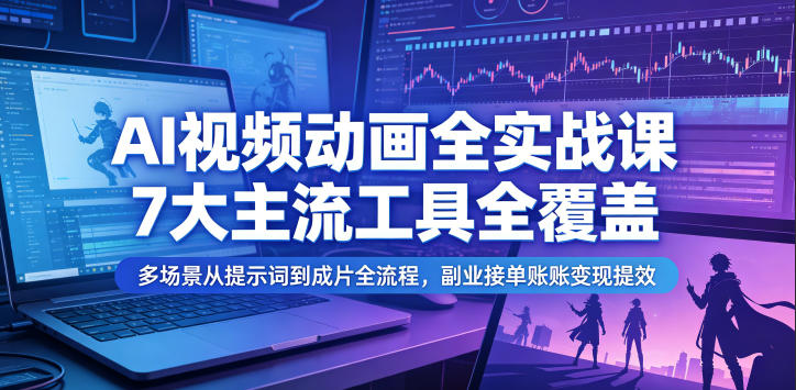 AI视频动画全实战课，7大主流工具全覆盖，多场景从提示词到成片全流程，副业接单账号变现提效-heixxmi