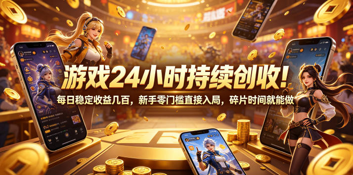 游戏24小时持续创收！每日稳定收益几百，新手零门槛直接入局，碎片时间就能做【揭秘】-heixxmi