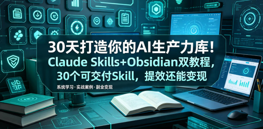 30天打造你的AI生产力库！Claude Skills+Obsidian 双教程，30 个可交付 Skill，提效还能变现-heixxmi