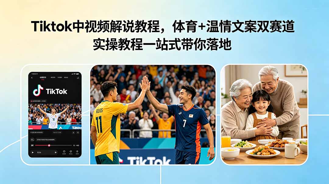Tiktok中视频解说教程，体育+温情文案双赛道实操教程一站式带你落地-heixxmi