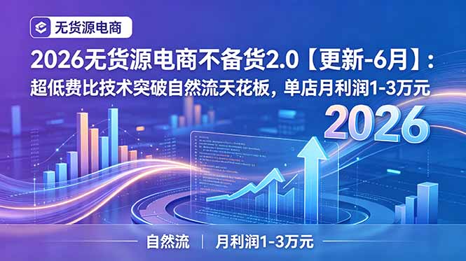2026无货源电商不备货2.0【更新-6月】：超低费比技术突破自然流天花板，单店月利润1-3万元-heixxmi