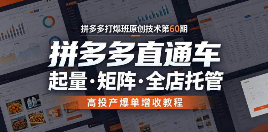 拼多多打爆班原创技术第60期，拼多多直通车，起量・矩阵・全店托管，高投产爆单增收教程-heixxmi