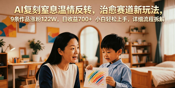 AI复刻窒息温情反转，治愈赛道新玩法，9条作品涨粉122W，日收益700+ 小白轻松上手，详细流程拆解-heixxmi