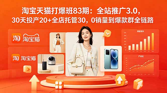 2026淘宝天猫打爆班83期：全站推广3.0，30天投产20+全店托管30，0销量到爆款群全链路-heixxmi