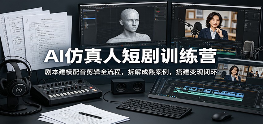 AI仿真人短剧训练营：剧本建模配音剪辑全流程，拆解成熟案例，搭建变现闭环-heixxmi
