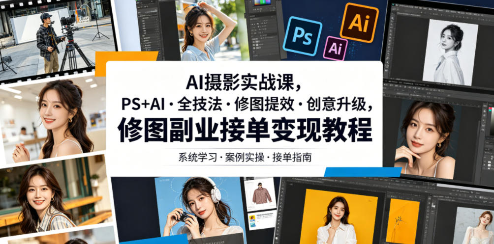 AI摄影实战课，PS+AI・全技法・修图提效・创意升级，修图副业接单变现教程-heixxmi