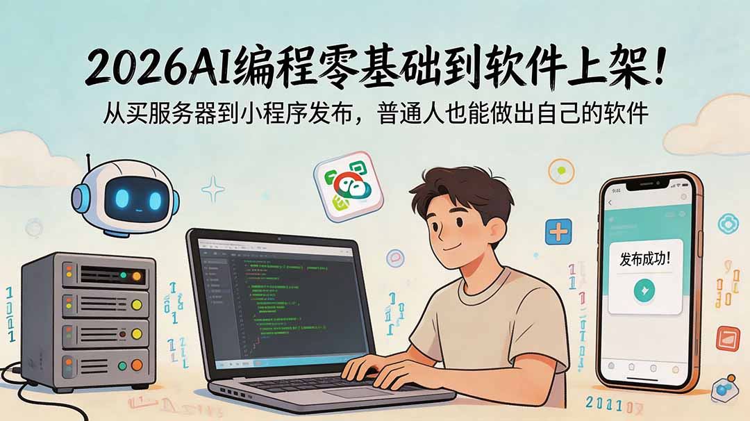 2026AI编程零基础到软件上架！从买服务器到小程序发布，普通人也能做出自己的软件-heixxmi